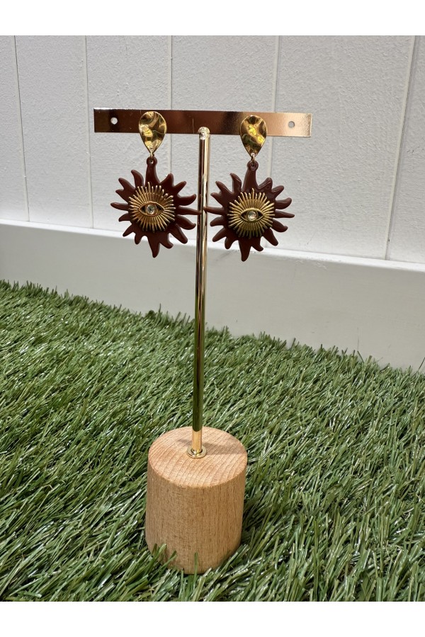 Pendientes Sol. Bisuteria. Color: marron chocolate, negro | Bambalinas Closet