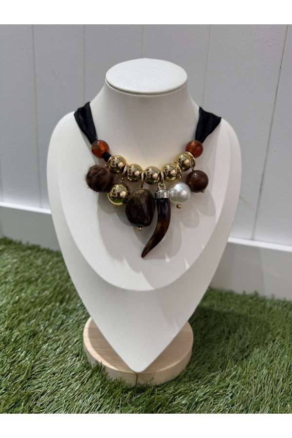 Collar Gasa. Bisuteria. Color: marron chocolate, negro | Bambalinas Closet