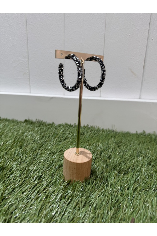 Pendientes Aro Noche. Bisuteria. Color: plateado, negro | Bambalinas Closet