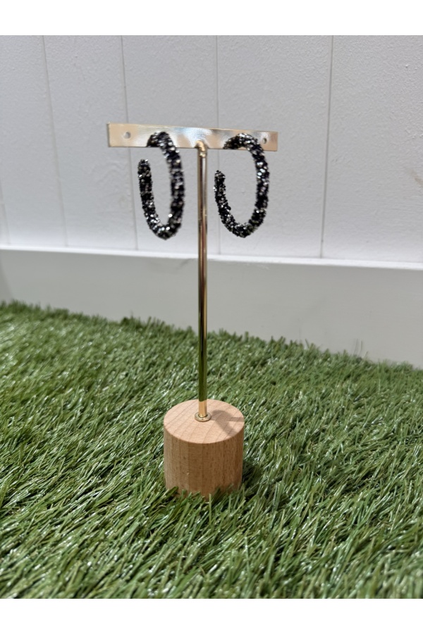 Pendientes Aro Noche. Bisuteria. Color: plateado, negro | Bambalinas Closet