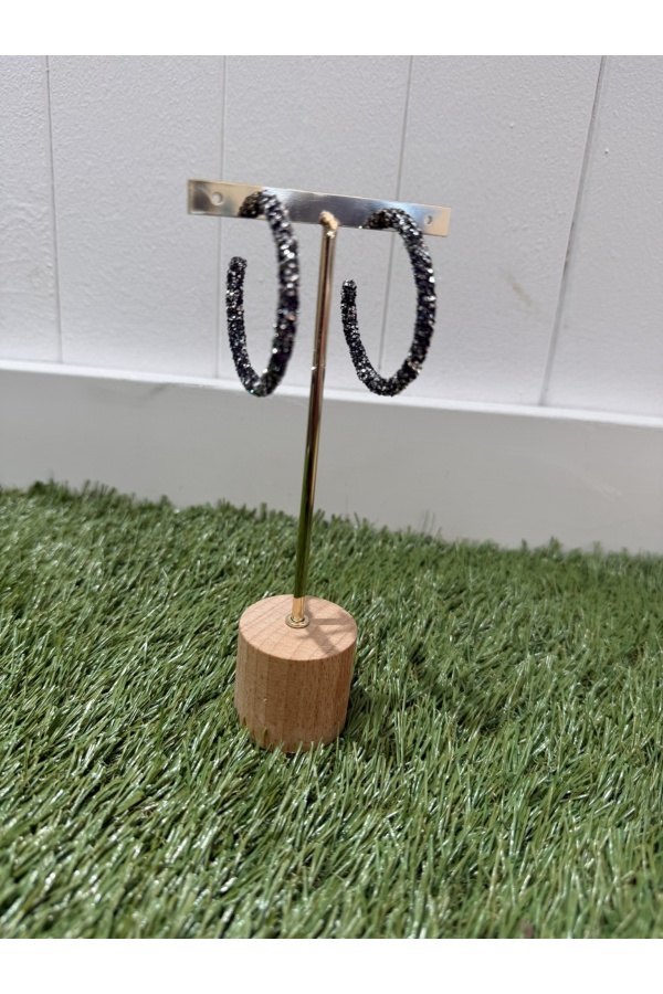 Pendientes Aro Noche. Bisuteria. Color: plateado, negro | Bambalinas Closet