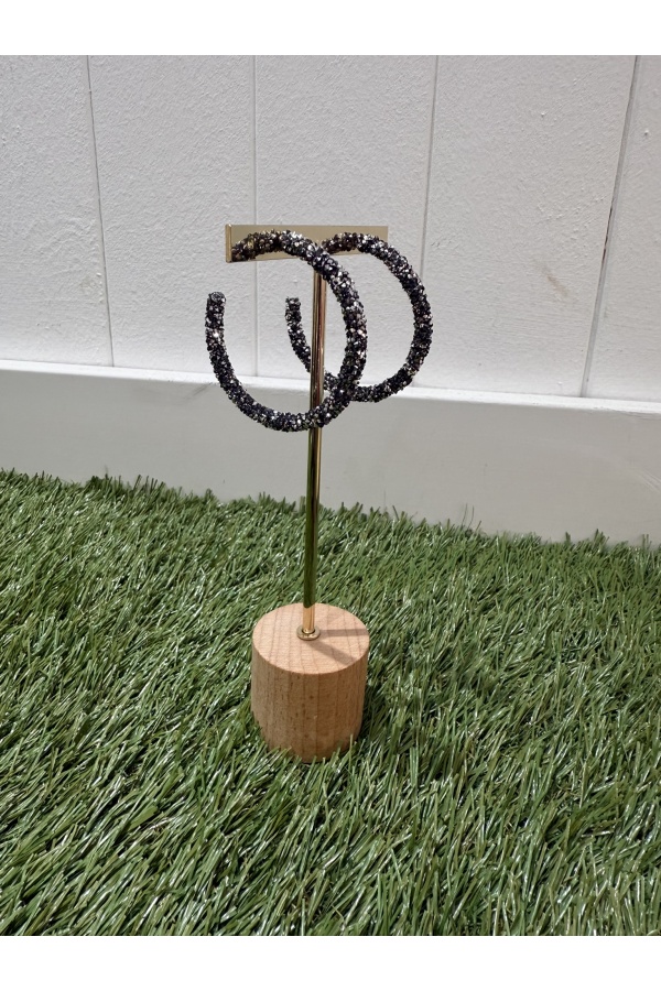 Pendientes Aro Noche. Bisuteria. Color: plateado, negro | Bambalinas Closet