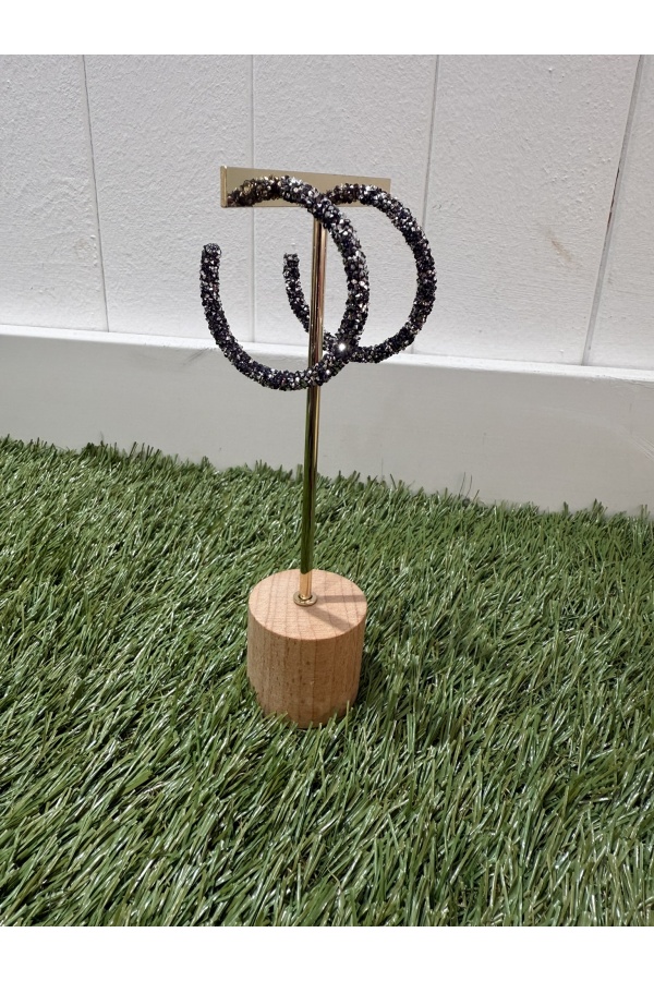 Pendientes Aro Noche. Bisuteria. Color: plateado, negro | Bambalinas Closet