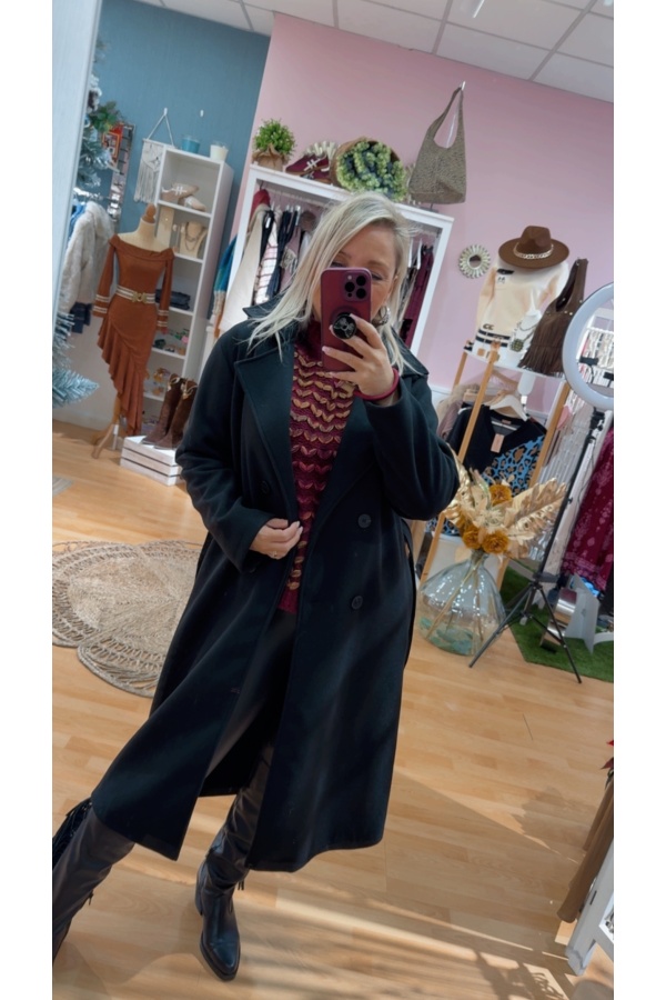 Abrigo Paño Cinturon. Prenda exterior. Color: granate, negro; Tallas: talla unica