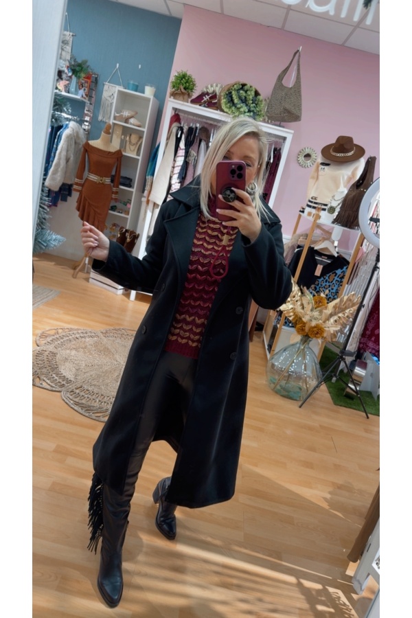 Abrigo Paño Cinturon. Prenda exterior. Color: granate, negro; Tallas: talla unica