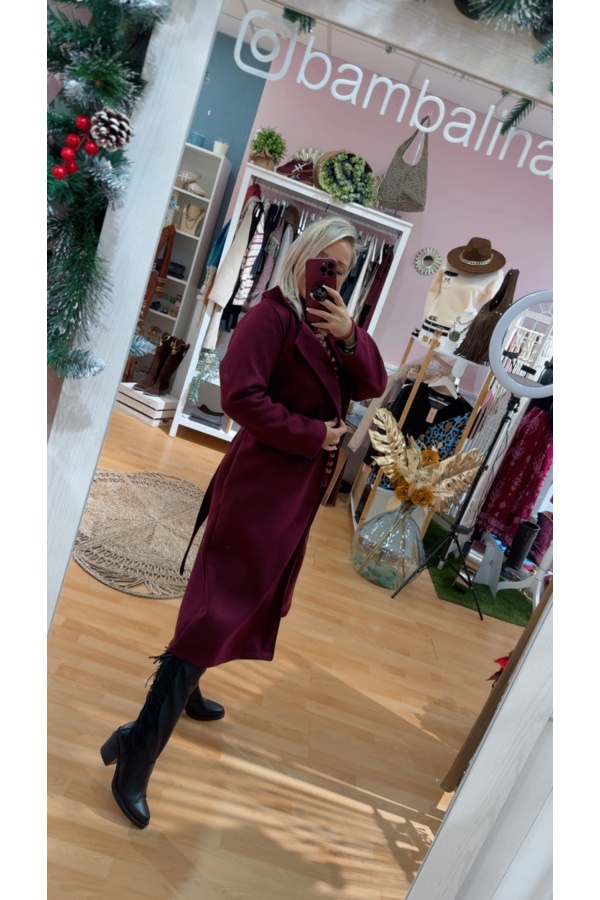 Abrigo Paño Cinturon. Prenda exterior. Color: granate, negro; Tallas: talla unica