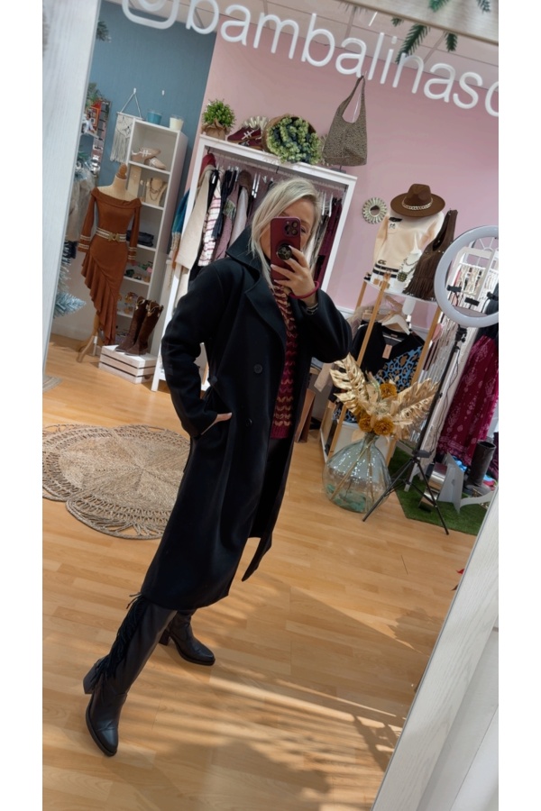 Abrigo Paño Cinturon. Prenda exterior. Color: granate, negro; Tallas: talla unica