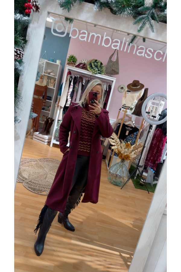 Abrigo Paño Cinturon. Prenda exterior. Color: granate, negro; Tallas: talla unica