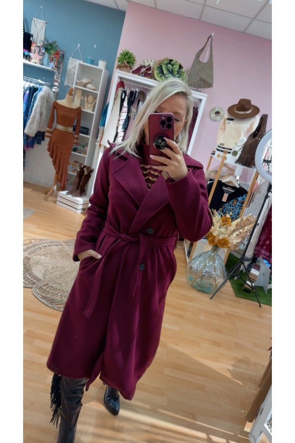 Abrigo Paño Cinturon. Prenda exterior. Color: granate, negro; Tallas: talla unica