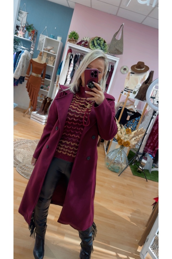 Abrigo Paño Cinturon. Prenda exterior. Color: granate, negro; Tallas: talla unica