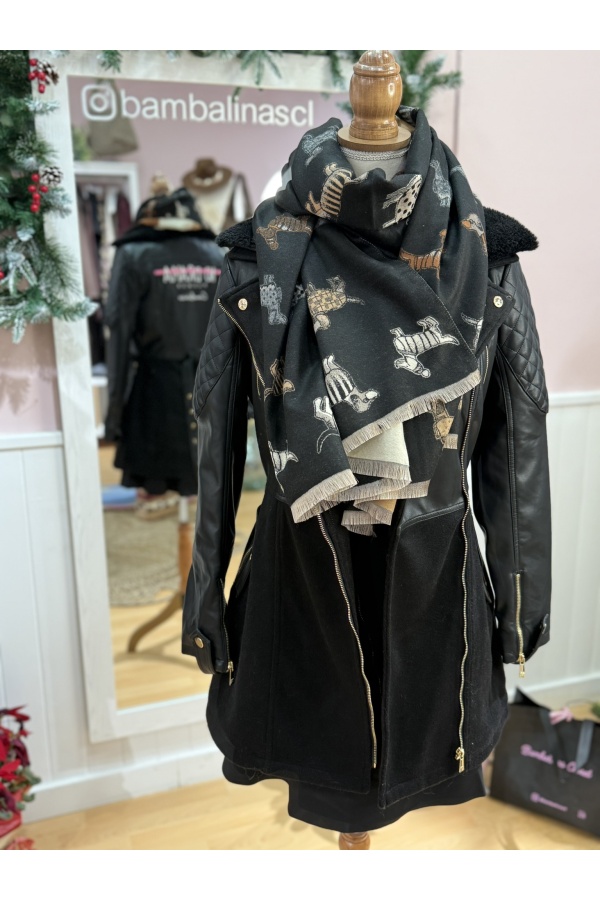 Bufanda Perritos. Pañuelos /Bufandas. Color: denim claro, negro | Bambalinas