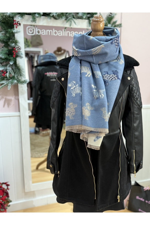 Bufanda Perritos. Pañuelos /Bufandas. Color: denim claro, negro | Bambalinas