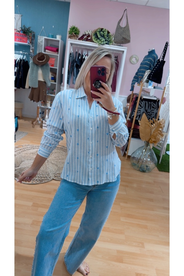 Camisa Corazones Azul. Camisas / Tops/Chalecos. Tallas: m, l, xl, s | Bambalinas