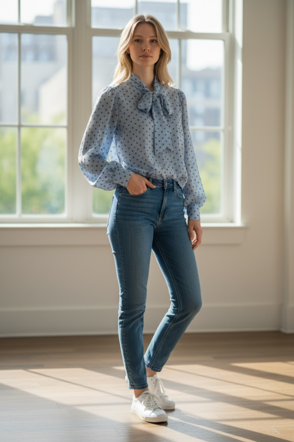 Blusa Lunares Lazo. Camisas / Tops/Chalecos. Color: amarillo pastel, azul pastel