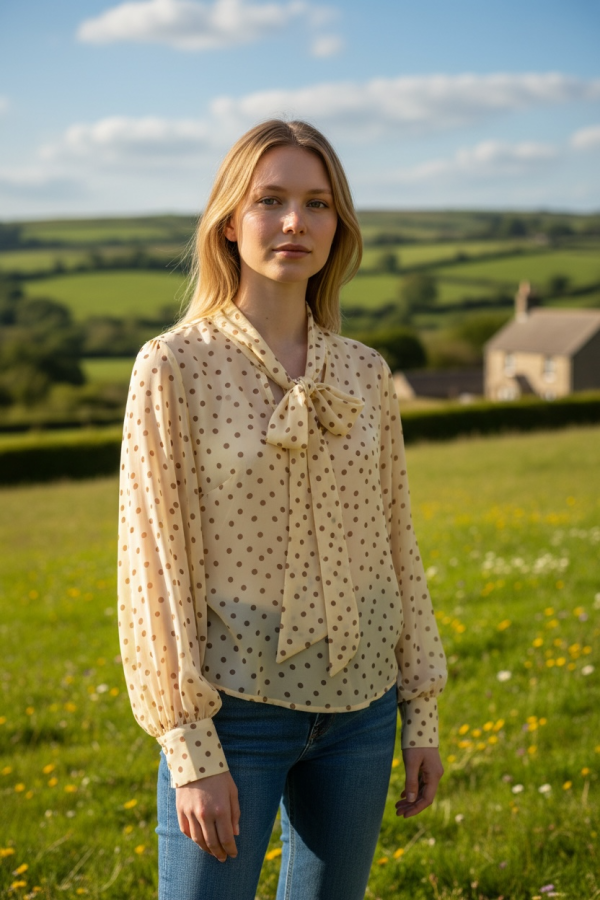 Blusa Lunares Lazo. Camisas / Tops/Chalecos. Color: amarillo pastel, azul pastel