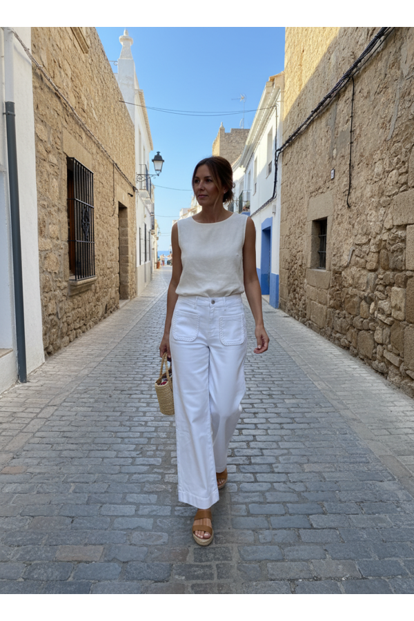 Vaquero Trenza Blanco. Pantalones / Shorts. Tallas: xs, s, m, l, xl | Bambalinas