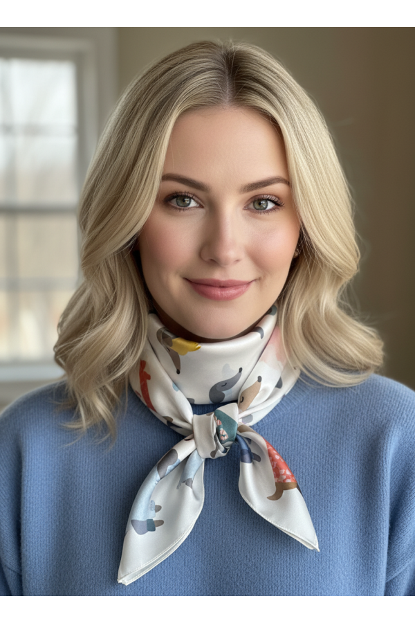 Pañuelo Perros. Pañuelos /Bufandas. Color: marfil, azul cielo, blanco, crudo