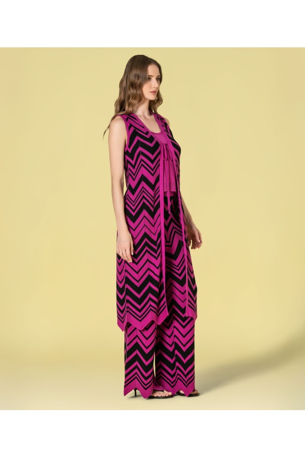 Chaleco Zig Zag. Inicio. Color: buganvilla, negro; Tallas: xs/s, s/m | Bambalinas