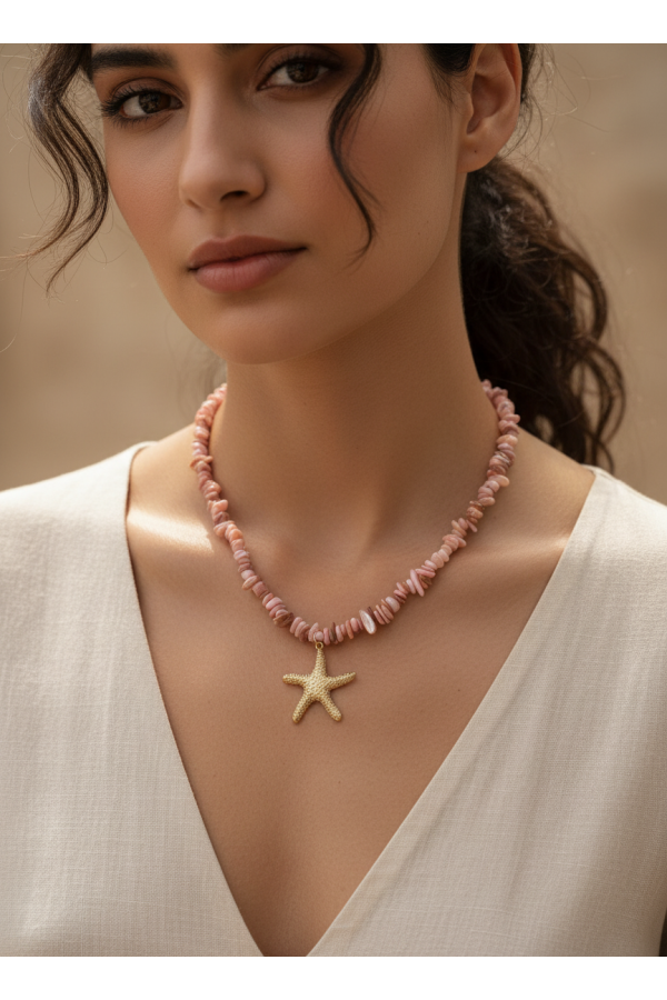 Collar Estrellita de Mar. Bisuteria. Color: rosa, marfil | Bambalinas Closet