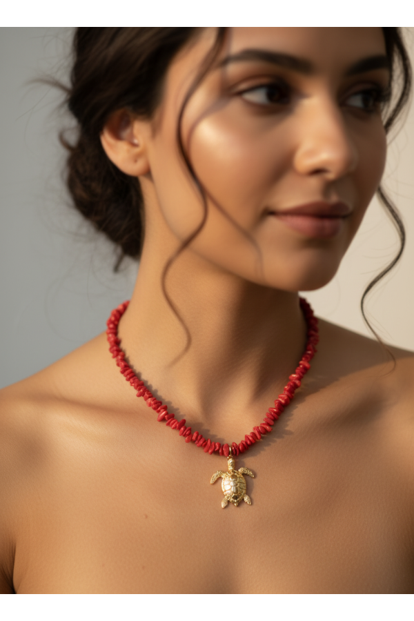 Collar Tortuga Marina. Bisuteria. Color: rojo, turquesa, mandarina, beige