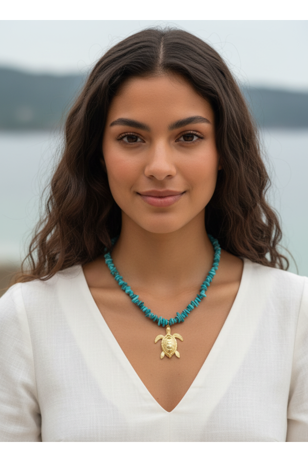 Collar Tortuga Marina. Bisuteria. Color: rojo, turquesa, mandarina, beige