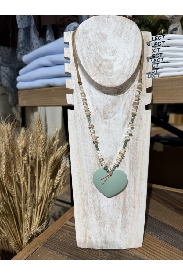 Collar Corazon Pastel. Bisuteria. Color: verde mint, rosa | Bambalinas Closet