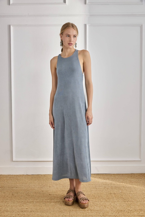 Vestido Fedra Azul Plomo. Inicio.  | Bambalinas Closet