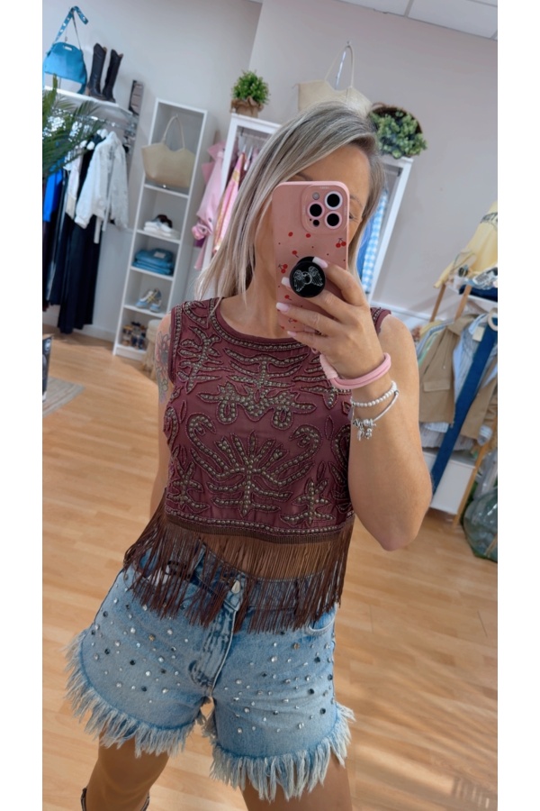 Top Dalias Choco. Camisetas / Camisas BSB. Tallas: m, l, s | Bambalinas Closet