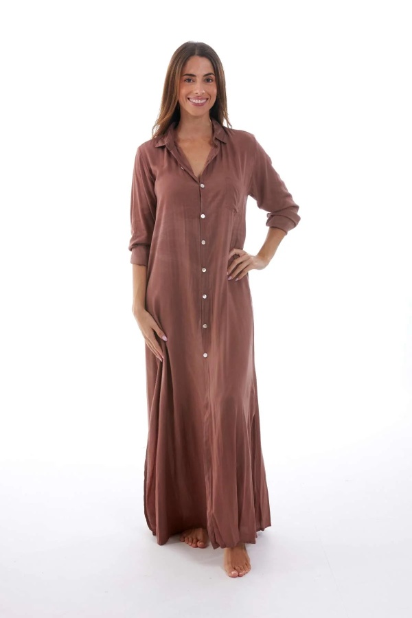 Vestido Kaupo. Vestidos. Color: marron chocolate, turquesa; Tallas: s/m, m/l |
