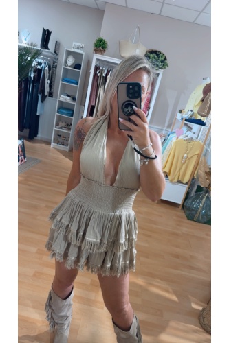 Vestido Orisha. Vestidos. Color: marron chocolate, beige, negro; Tallas: talla