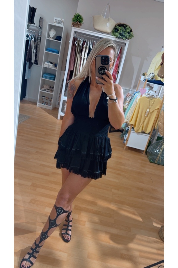 Vestido Orisha. Vestidos. Color: marron chocolate, beige, negro; Tallas: talla