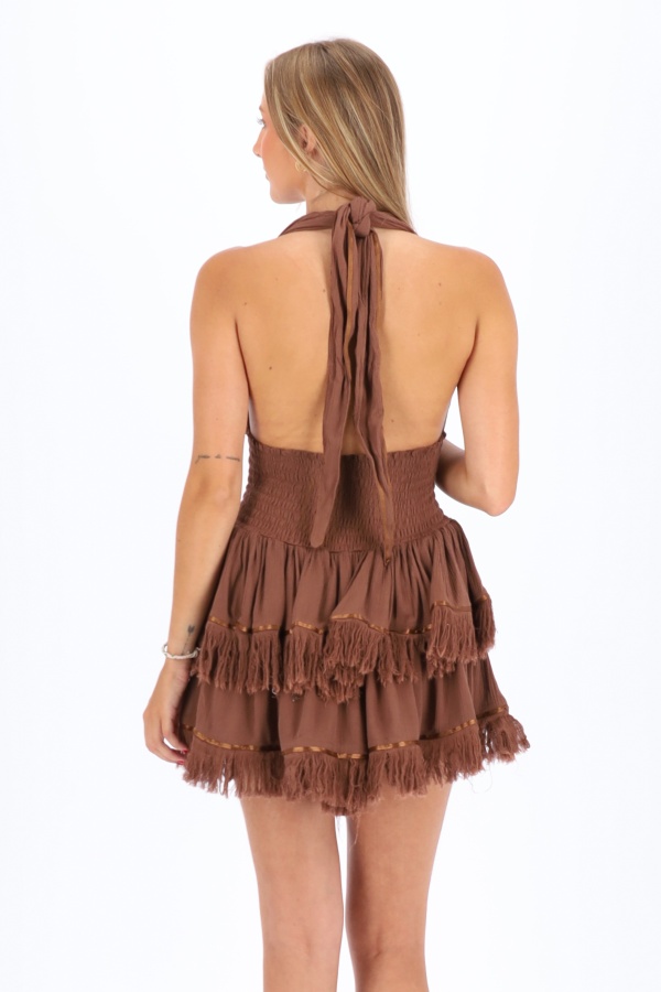 Vestido Orisha. Vestidos. Color: marron chocolate, beige, negro; Tallas: talla