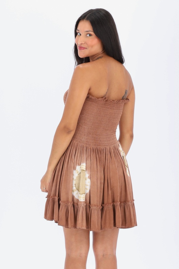 Vestido Alimos Tye. Vestidos. Color: crudo, marron chocolate, rosa; Tallas: talla