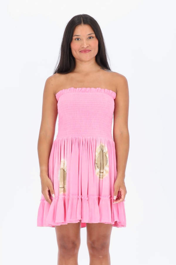 Vestido Alimos Tye. Vestidos. Color: crudo, marron chocolate, rosa; Tallas: talla