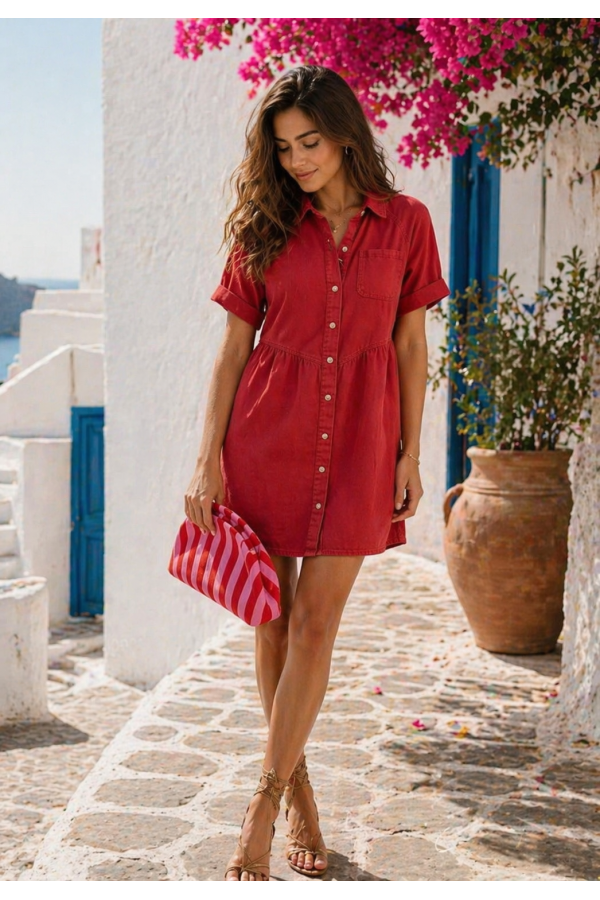 Vestido Denim Rojo. Inicio.  | Bambalinas Closet