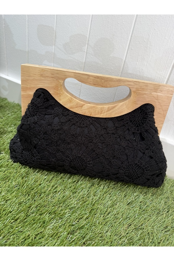 Bolso Crochet Madera. Bolsos. Color: blanco roto, negro | Bambalinas Closet