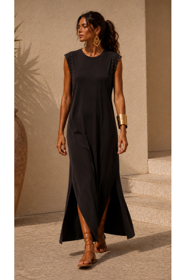 Vestido Tachas. Vestidos. Color: marron chocolate, negro; Tallas: talla unica |