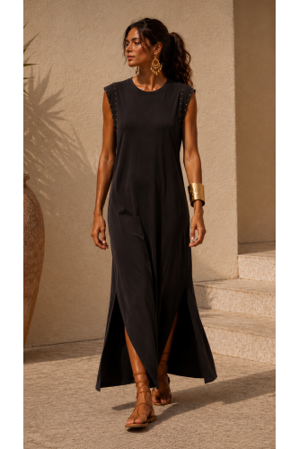 Vestido Tachas. Vestidos. Color: marron chocolate, negro; Tallas: talla unica |