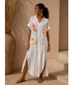 Bluson Bordado. Vestidos. Color: rosa flúor, blanco; Tallas: talla unica |