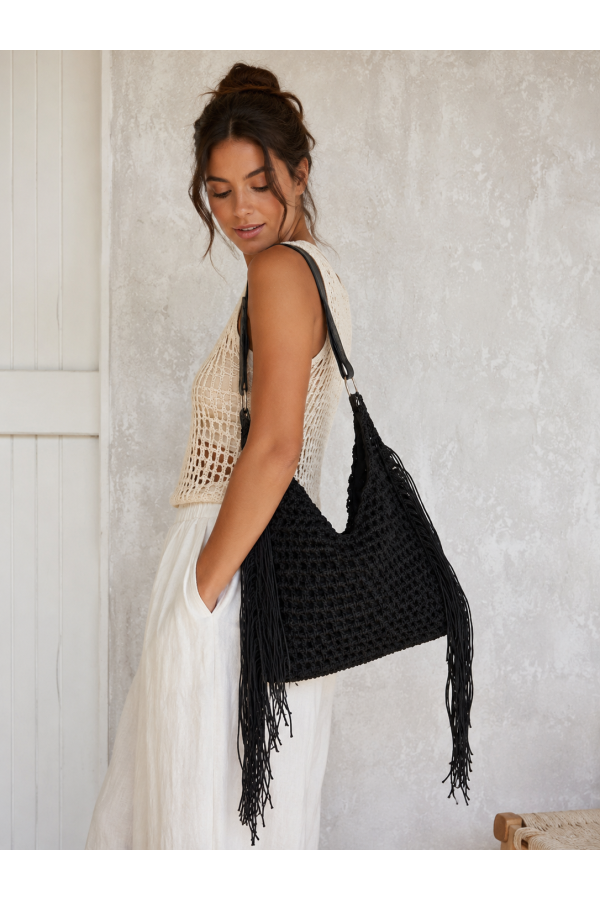 Bolso Crochet Flecos Negro. Bolsos.  | Bambalinas Closet