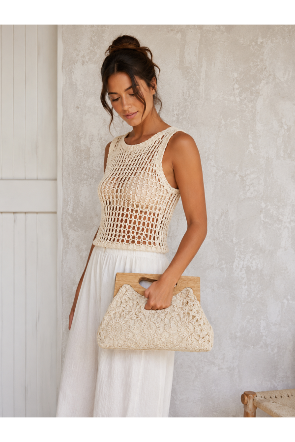 Bolso Crochet Madera. Bolsos. Color: blanco roto, negro | Bambalinas Closet
