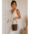 Bombonera Rafia. Bolsos. Color: marron chocolate, negro | Bambalinas Closet