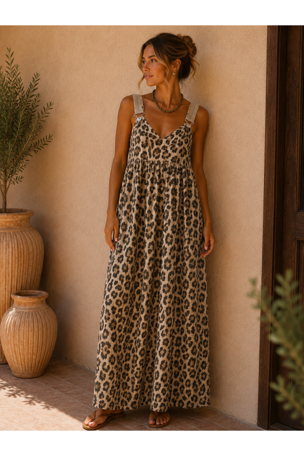 Peto Animal Print Lino. Vestidos.  | Bambalinas Closet