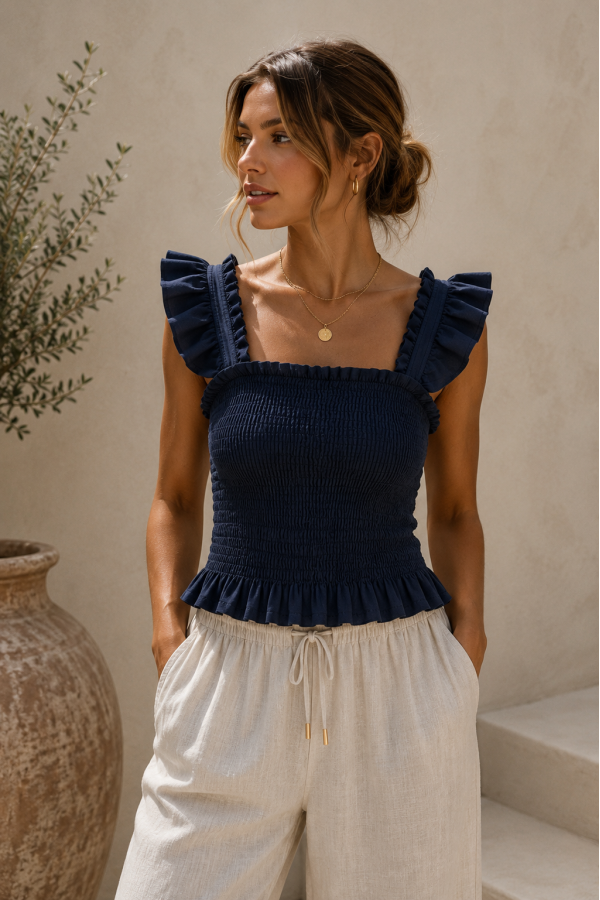 Top Roma. Camisas / Tops/Chalecos. Color: crudo, caldera, verde kaki, azul