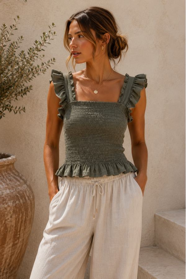 Top Roma. Camisas / Tops/Chalecos. Color: crudo, caldera, verde kaki, azul