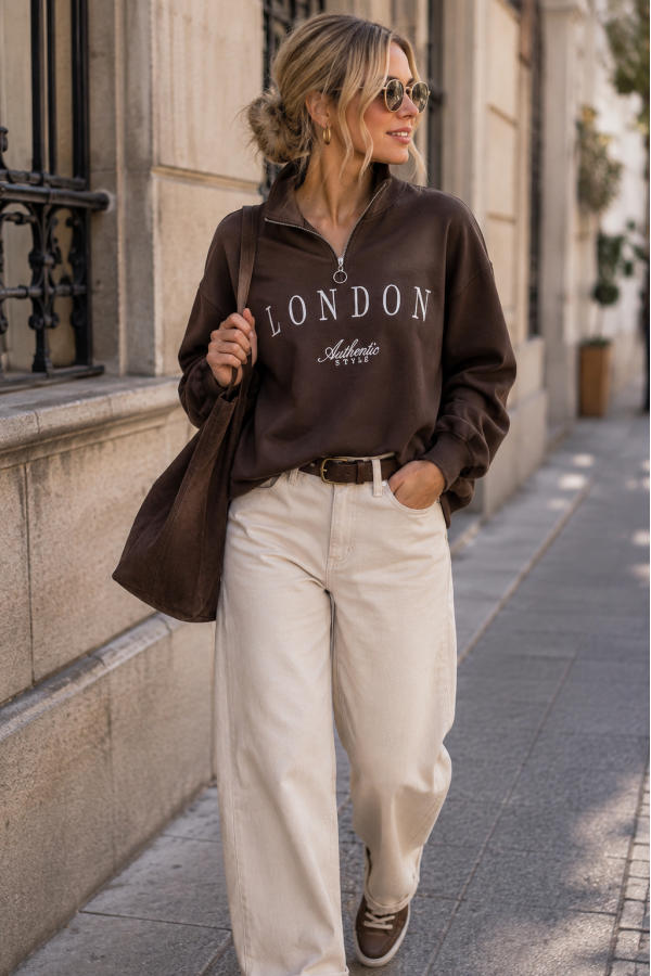 Sudadera London. Sueters / Jersey. Color: marron chocolate, crudo, granate, azul