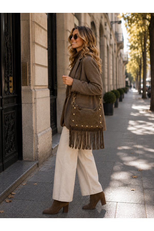 Bandolera Flecos. Bolsos. Color: taupe, gris antracita | Bambalinas Closet
