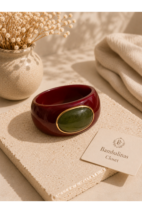 Brazalete Ginebra. Bisuteria. Color: marron chocolate, burdeos, mostaza, marfil |