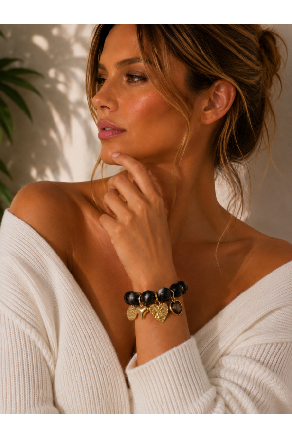 Pulsera Bolas Otoño. Bisuteria. Color: visón, negro | Bambalinas Closet