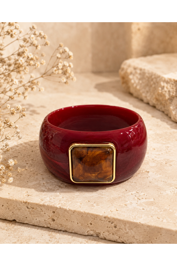 Brazalete Ginebra. Bisuteria. Color: marfil, marron chocolate, burdeos, mostaza
